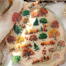 30 Sheets Autumn Fall Leaves Theme PET Stickers for DIY Craft Scrapbooking Collage Guitar Phone Case Decoration