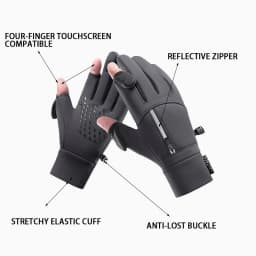 L●Mirror Winter Flip Open Two Finger Gloves Men Women Warm Touch Screen Windproof Waterproof Outdoor Gloves for Cycling Skiing