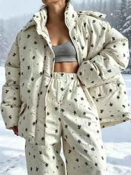 Wolfeel 2026 Winter New Flower Bread Cotton Jacket Warm and Fashionable Drawstring Design Loose Medium Length Fashion Jacket