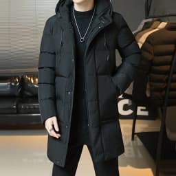Autumn Winter Mid-Long Fleece Padded Jacket Men's Windproof Warm Coat