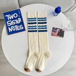 Pink striped socks, long leg and knee length socks, minimalist spring/summer cotton socks