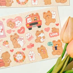 Korean Import Original BONITO Kawaii Rabbit Bear Happy Couple Paper Stickers Scrapbooking Diy Journal Stationery Sticker Gift