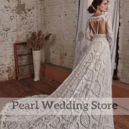 Exquisite Lace Deep V-Neck Backless Wedding Dress Boho Illusion with Long Sleeve Jacket Custom Romantic A-Line Floor Length