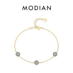 MODIAN Pure 925 Sterling Silver Luxury Turquoise Blue Eyes Clear Cubic Zircon Crystal Link Chain Bracelet For Women Fine Jewelry