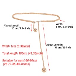 Network Woven Metal Rope Gold Chain Belts For Women Fashion Ball String Ending Thin Ladies's Waistband Decorate on Dress Shirt