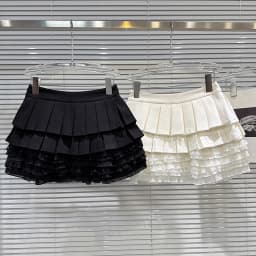 DEAT 2025 Autumn New Sweet Style Lace Patchwork Pleated Skirt For Women Casual Solid Color Cake Skirts Female Trendy 11A06220