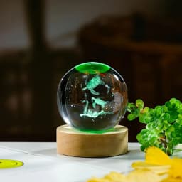 3D Sea Turtle Crystal Ball Night Light 6cm Crystal Glass Sphere with LED Wooden Base Home Decor Gift for Women Friends Girls