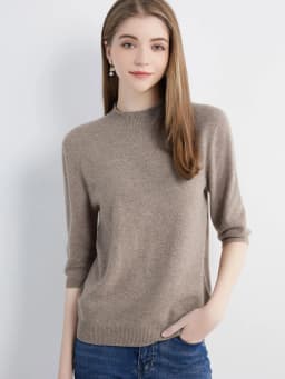Wool Top Women's Sweater Knitwears Short Sleeve Pullover 100% Wool Half Turtleneck Sweater for Women Knit Jumper Female Clothing
