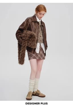 Spring and Autumn Retro Distressed Brown Leather Jacket American Sweet Cool Motorcycle Pu Leather Jacket Short Jacket