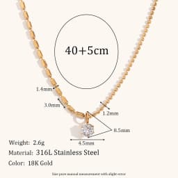 La. Muses Asymmetric Rice Bead Round Bead Chain Cubic Zirconia Pendant Stainless Steel Women's Necklace High-end Jewelry Gift