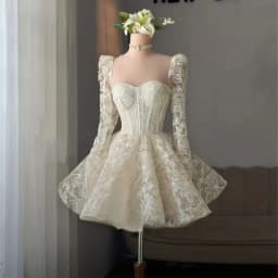 Elegant Princess Mini Wedding Dress Long Sleeve Lace Flower Bridal Gowns Ball A Line Lace Up Short Bride Dresses Customized