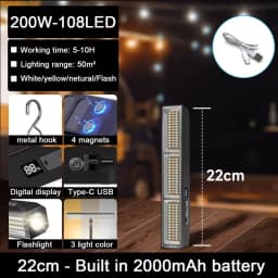 High Power Magnetic LED Light Bar 2026 New Portable USB Rechargeable Work Light 3 Modes IP66 Waterproof Emergency Power Bank