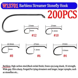 200pcs Barbed and Barbless Fishing Fly Hook Nymphs Pupa Egg Fly Dry Fly Wet Fly Jig Nymph Hook Caddis Streamer Fly Tying Hook