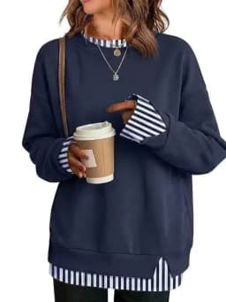 Casual Long Sleeve Top with Patchwork Pullover Mid Length Regular Thickness Streetwear Women Hoodie Autumn Long Sleeve Hoodie