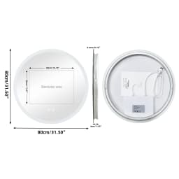 Round LED Bathroom Mirror 500 600 700 800 900mm Wall Vanity Mirror with Aluminum Frame, Anti-Fog, Stepless Dimming, 3000K/4000K/6000K,Memory Function, Backlit, Dual Buttons
