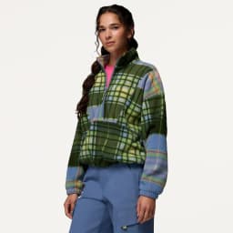 Color Block Plaid Half Zip Sweatshirt Men Women Retro Stand Collar Kangaroo Pocket Rib Cuff Long Sleeve Outdoor Loose Pullover