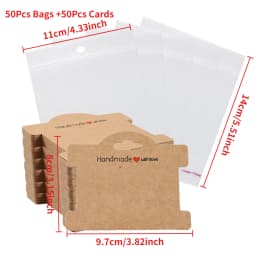 50Pcs Kraft Paper Card with 50Pcs Self-Adhesive Bags Blank Cardboard Holder Tags For Long Drop Earring Jewelry Display Packaging