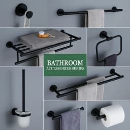 Matte Black Bathroom Accessories Brass Knurled Kit Paper Holder Towel Rack Shelf Single Towel Holder Toilet Brush Holder Hook