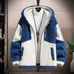 Men's Fleece Lined Thickened Jacket Autumn Winter New Style Korean Large Size Lamb Velvet Hooded Warmth Cold Resistant Clothing
