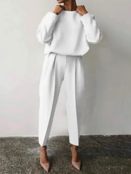 Autumn And Winter Elegant Womens Solid Color Sets Casual O Neck Pullover Tops And Long PantsLadies Fashion Loose Outfits