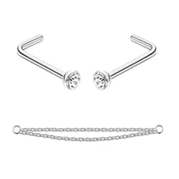Nose Rings Chain Piercing Across Double with Chain Studs with Chain 20G Piercing Stud Nostril Jewelry for Women Men