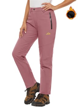 TACVASEN Fleece Lined Waterproof Soft Shell Pants Womens Winter Warm Zipper Pockets Work Pants Outdoor Hiking Ski Snow Trousers