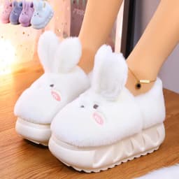 White Rabbit Hare Slippers Women's Cute Animal Platform Home Mules Shoes Girls Bedroom Plush Slides Slipper Ears Indoor Shoes