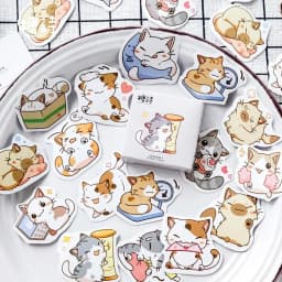 45Pcs Black Cat Theme Self-Adhesive Stickers Kawaii Cute Cats for Scrapbooking Laptop Decorations Planner Stickers