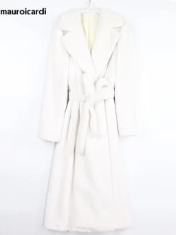 Mauroicardi Winter Long White Black Warm Thick Soft Flowy Fluffy Faux Fur Coat Women Sashes Loose Casual Furry Overcoat 2024