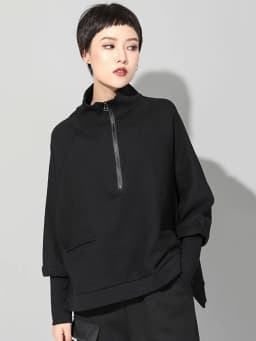 [EAM] Loose Fit Black Irregular Sweatshirt New Turtleneck Long Sleeve Women Big Size Fashion Tide Spring Autumn 2026 JQ021