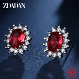 ZDADAN 925 Silver Blue Oval Crystal Earrings For Women Fashion Wedding Jewelry Gifts