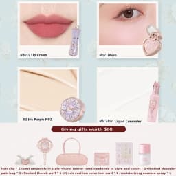 Flower Knows Makeup Gift Set Lip Cream,Blush,Cushion BB Cream,Brightening Concealer,Hydrating Essence & Cosmetic Bag All-in-One