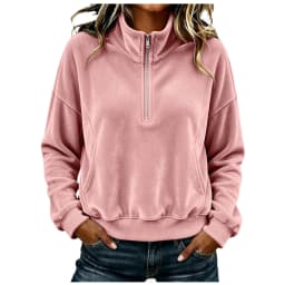 Womens Quarter Zip Pullover Long Sleeve Velvet Sweatshirt Soft Cozy Lightweight Fall Winter Outfits Casual Loose Color Hoodie