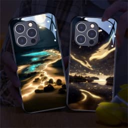 2026 Pretty Galaxy Beach Smart LED Light Glow Tempered Glass Phone Case For iPhone Air 18 17 16 E 15 14 13 12 11 Pro Max