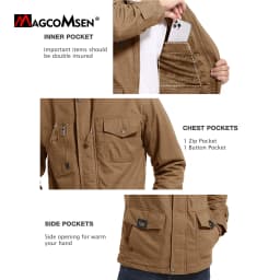 MAGCOMSEN Winter Jacket Men's Cotton Cargo Jacket Fleece Lined Thicken Work Coat Warm Parka Coat Detachable Hood Snow Ski Jacket
