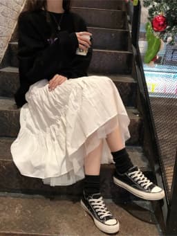 Long Tulle Midi Skirts Womens Autumn Elastic High Waist Mesh Tutu Pleated Skirts Female Black White Long Skirt Streetwear