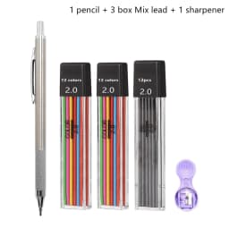 Full Metal 2.0 mm Mechanical Pencils Leads Set for Art Drawing Painting Color 2B Automatic Pencils Office School Pens Supplies