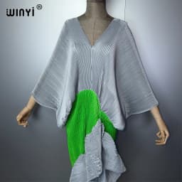 WINYI New Pleated Slim High-Fork Dress for Women Fashion Beach Cover-Up Muslim Kaftan Abaya Dubai Luxury Long Evening Gown