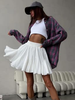 Women's Summer White Mini Skirt High Waist A-Line Vintage Ruffle Tennis Style Black Elastic Waist Cute Ruffle Short Skirts