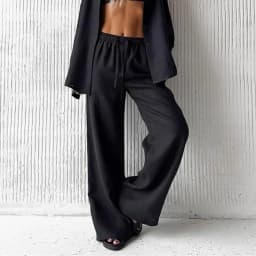 Casual Oversized White Solid Wide Leg Pants Fashion Women Elastic High Waist Pocket Baggy Sweatpant Office Lady Commute Trousers