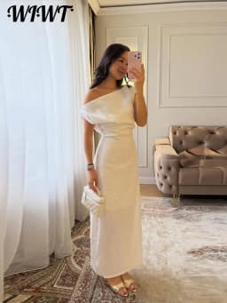 Solid One Shoulder Dresses 2026 Summer Lady Elegant Skew Collar Waist-cinching Sleeveless Split Long Dress Women's Party Gowns
