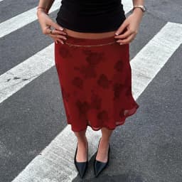 Retro Floral Digital Print Low Waist Lightweight Double Layer Mesh Skirt Temperament Hip Hugging Women Daily Vacation Skirt