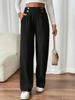 Women's High Waist Wide Leg Pants - 2025 New Flowy Floor-Length Trousers, Minimalist Straight Fit Lounge Pants with Elastic Wais