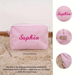 Personalized Striped Makeup Bag Custom Name Embroidery Cosmetic Pouch Travel Toiletry Organizer Gift for Women Girls Bridesmaid