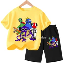 Summer Short Sleeve Tshirt Set Cartoon Tee Tops Game Anime Shirts Camiseta Kids Rainbow T-shirt Friends Girls Boys Clothes