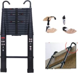 DayPlus 3.2-6.2M Telescopic Ladder with Roof Hook Kit Aluminium Portable Multi-Purpose Folding Portable Heavy Duty Extendable