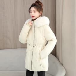Simple Solid Color Large Fur Collar Hooded Removable Long-sleeved Down Cotton Jacket Women's 2025 Winter Thickened Warm Jacket