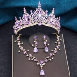 Baroque Wedding Crown for Bride 3-pack Tiara Earrings Necklace Bridal Jewelry Set Champagne Crystal Costume Party Birthday Gift