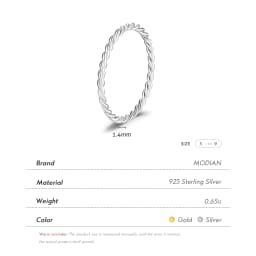 MODIAN 925 Sterling Silver Minimalist Twisted Stackable Fashion Finger Ring Classic Gold Color Thin Rings For Women Fine Jewelry