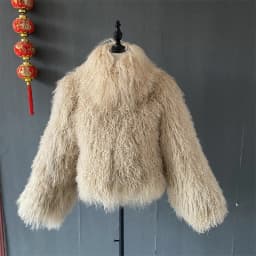 Sai Deng Qiu Li Winter Polychrome Warm Stand Collar Real Mongolia Sheep Fur Jacket Coat Women